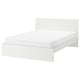 White MALM bed with high headboard and flat slats, modern minimalist design.