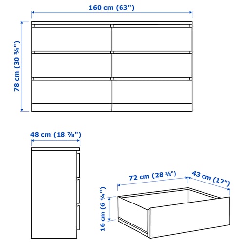 Illustration with measurements for the product: MALM.