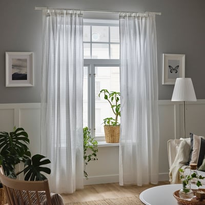 MATILDA Sheer curtains, 1 pair, white/with tab top, 140x300 cm