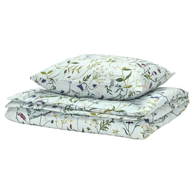 MATTOXBÄR Duvet cover and pillowcase, pale blue/floral pattern, 150x200/50x60 cm