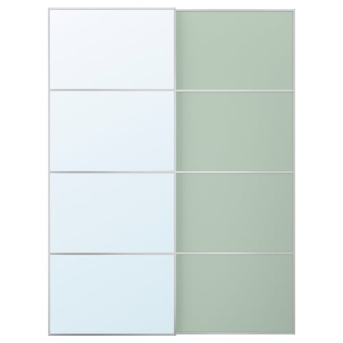 MEHAMN/AULI Pair of sliding doors, aluminium double sided/light green mirror glass, 150x201 cm
