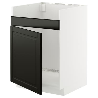METOD Base cab f HAVSEN single bowl sink, white/Bodbyn black, 60x60 cm