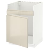 METOD Base cab f HAVSEN single bowl sink, white/Voxtorp high-gloss light beige, 60x60 cm