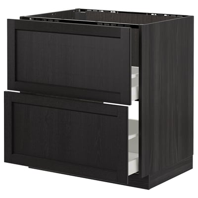 METOD Base cab f sink+2 fronts/2 drawers, black/Lerhyttan black stained, 80x60 cm