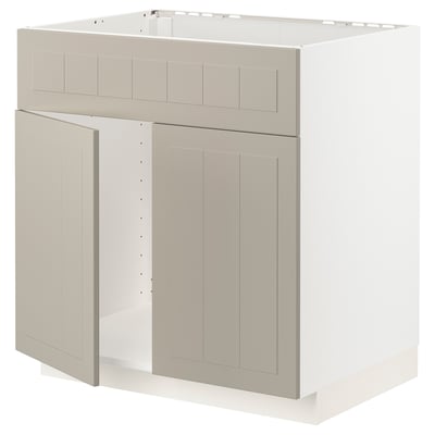 METOD Base cabinet f sink w 2 doors/front, white/Stensund beige, 80x60 cm