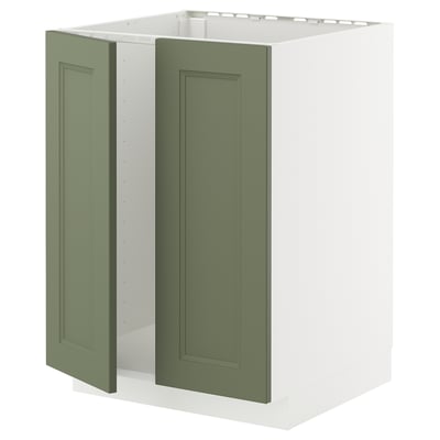 METOD Base cabinet for sink + 2 doors, white/Axstad grey-green, 60x60 cm