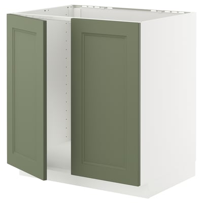 METOD Base cabinet for sink + 2 doors, white/Axstad grey-green, 80x60 cm