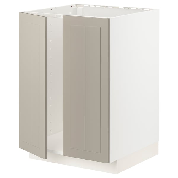 METOD Base cabinet for sink + 2 doors, white/Stensund beige, 60x60 cm