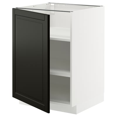 METOD Base cabinet with shelves, white/Bodbyn black, 60x60 cm