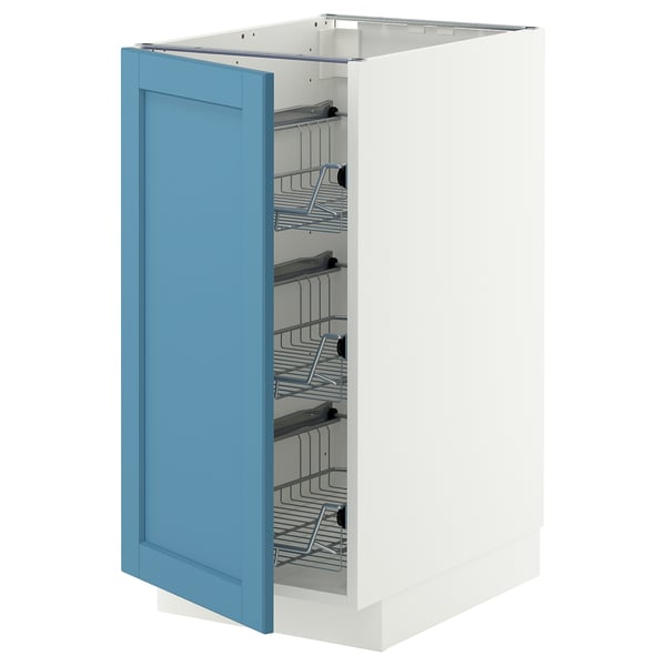 METOD Base cabinet with wire baskets, white/Lerhyttan blue, 40x60 cm