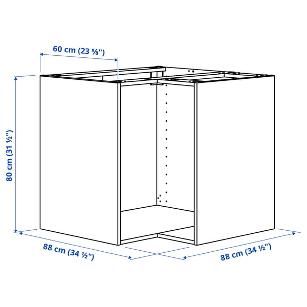 METOD Corner base cabinet frame, white, 88x60x80 cm