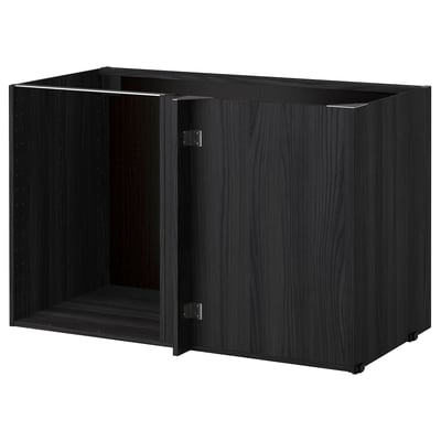 METOD Corner base cabinet frame, wood effect black, 128x68x80 cm