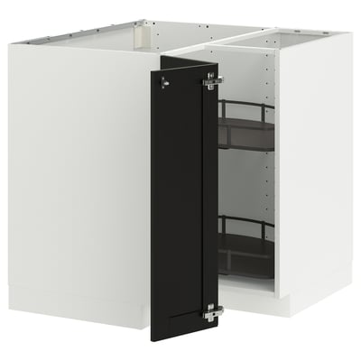 METOD Corner base cabinet with carousel, white/Lerhyttan black stained, 88x88 cm