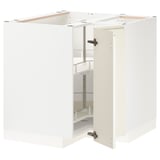 METOD Corner base cabinet with carousel, white/Voxtorp high-gloss light beige, 88x88 cm