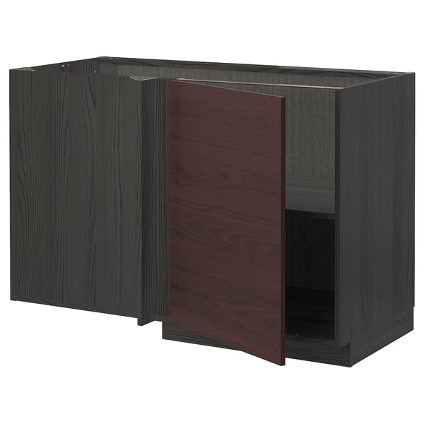 Metod Corner Base Cabinet With Shelf Black Askersund Dark Brown Ash Effect Ikea