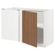 Option: METOD Corner base cabinet with shelf, white/Tistorp brown walnut effect, 128x68 cm