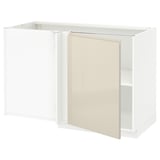 METOD Corner base cabinet with shelf, white/Voxtorp high-gloss light beige, 128x68 cm