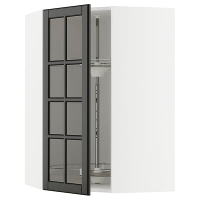 METOD Corner wall cab w carousel/glass dr, white/Bodbyn black, 68x100 cm
