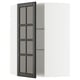 METOD Corner wall cab w shelves/glass dr, white/Bodbyn black, 68x100 cm