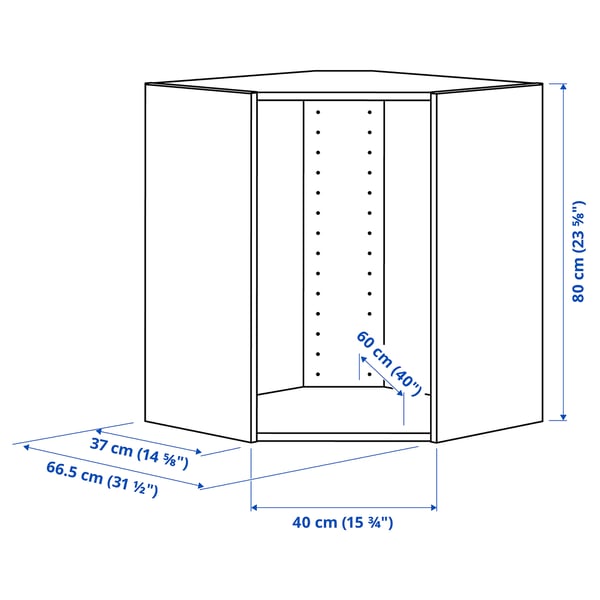 METOD Corner wall cabinet frame, white, 68x37x80 cm