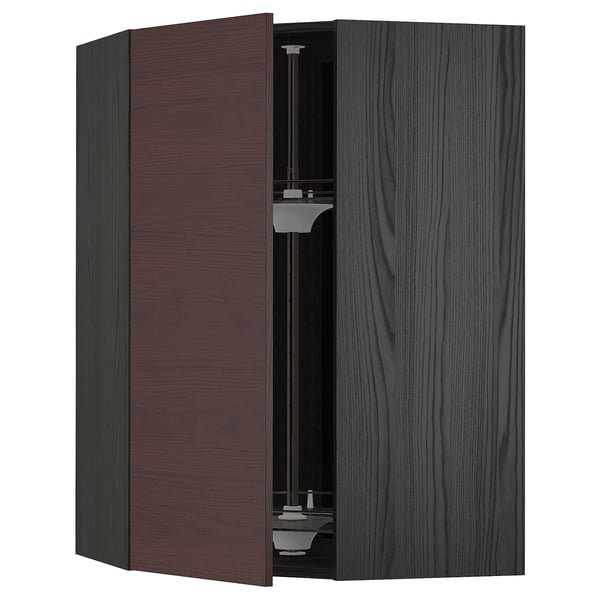 Metod Corner Wall Cabinet With Carousel Black Askersund Dark Brown Ash Effect Ikea