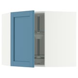 METOD Corner wall cabinet with carousel, white/Lerhyttan blue, 68x60 cm