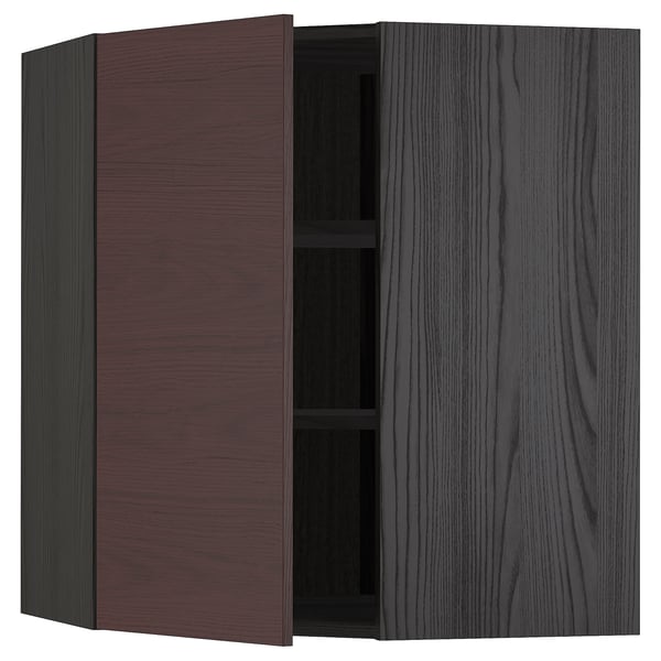 Metod Corner Wall Cabinet With Shelves Black Askersund Dark Brown Ash Effect Ikea