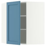 METOD Corner wall cabinet with shelves, white/Lerhyttan blue, 68x80 cm