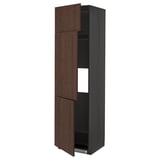 METOD High cab f fridge/freezer w 3 doors, black/Sinarp brown, 60x60x220 cm