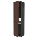 METOD High cab f fridge/freezer w 3 doors, black/Sinarp brown, 60x60x240 cm