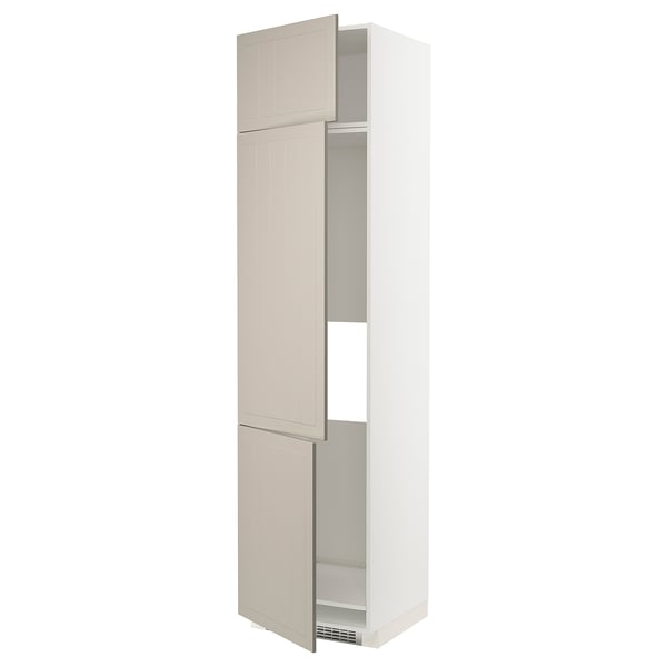 METOD High cab f fridge/freezer w 3 doors, white/Stensund beige, 60x60x240 cm