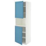METOD High cab f micro w 2 doors/shelves, white/Lerhyttan blue, 60x60x200 cm