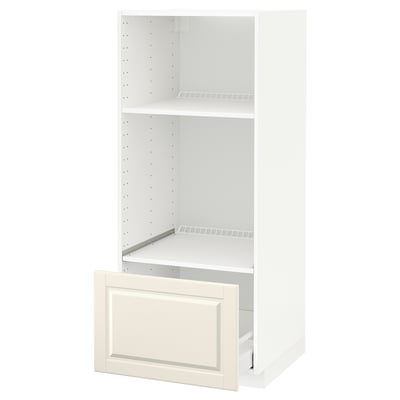 METOD High cab for oven/micro w drawer, white/Bodbyn off-white, 60x60x140 cm