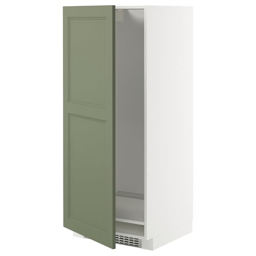 METOD kitchen cabinet, light green, modern, tall, white frame, adjustable shelf, left or right door.