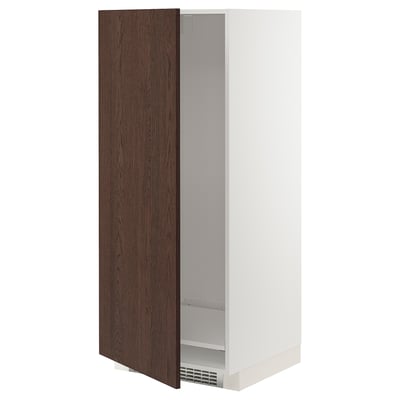 METOD High cabinet for fridge/freezer, white/Sinarp brown, 60x60x140 cm