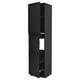 Black tall METOD cabinet with open doors, wooden finish.