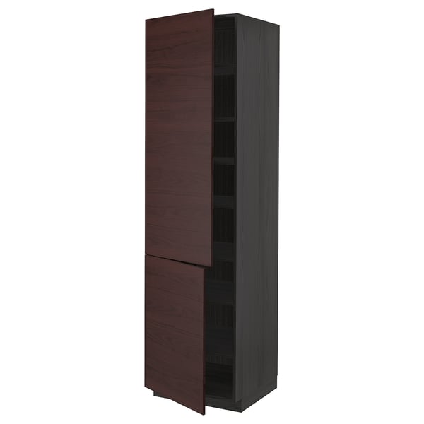Metod High Cabinet With Shelves 2 Doors Black Askersund Dark Brown Ash Effect Ikea