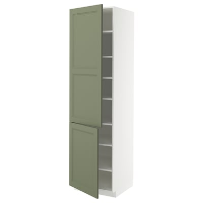 METOD High cabinet with shelves/2 doors, white/Axstad grey-green, 60x60x220 cm