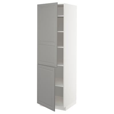 METOD High cabinet with shelves/2 doors, white/Bodbyn grey, 60x60x200 cm