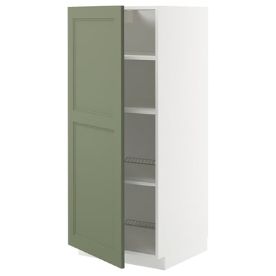 METOD High cabinet with shelves, white/Axstad grey-green, 60x60x140 cm