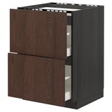 METOD / MAXIMERA Base cab f hob/2 fronts/2 drawers, black/Sinarp brown, 60x60 cm