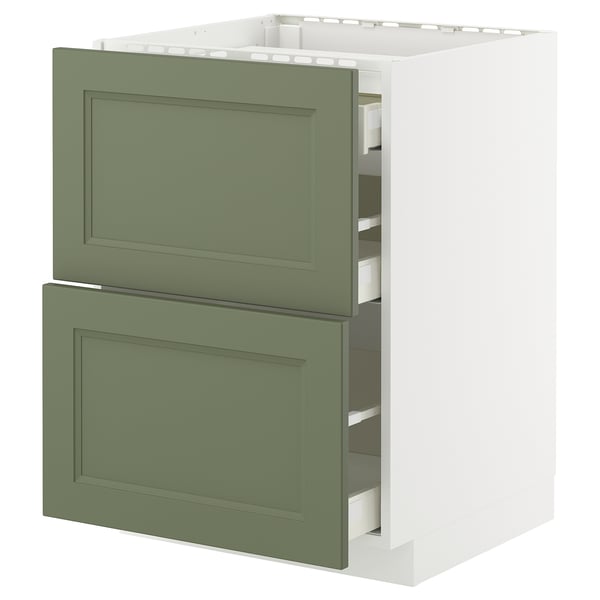 METOD / MAXIMERA Base cab f hob/2 fronts/3 drawers, white/Axstad grey-green, 60x60 cm