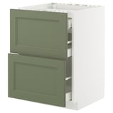 METOD / MAXIMERA Base cab f hob/2 fronts/3 drawers, white/Axstad grey-green, 60x60 cm