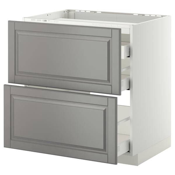 METOD / MAXIMERA Base cab f hob/2 fronts/3 drawers, white/Bodbyn grey, 80x60 cm