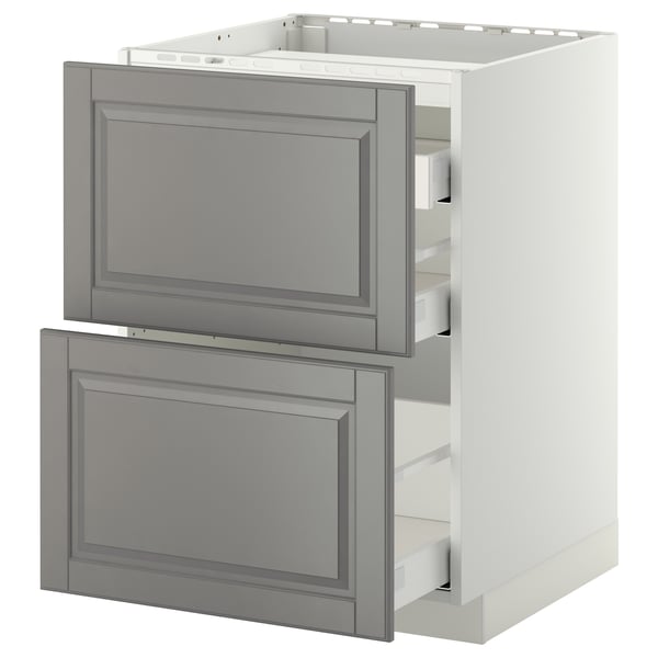 METOD / MAXIMERA Base cab f hob/2 fronts/3 drawers, white/Bodbyn grey, 60x60 cm