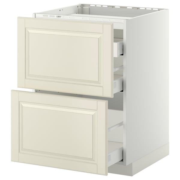 METOD / MAXIMERA Base cab f hob/2 fronts/3 drawers, white/Bodbyn off-white, 60x60 cm