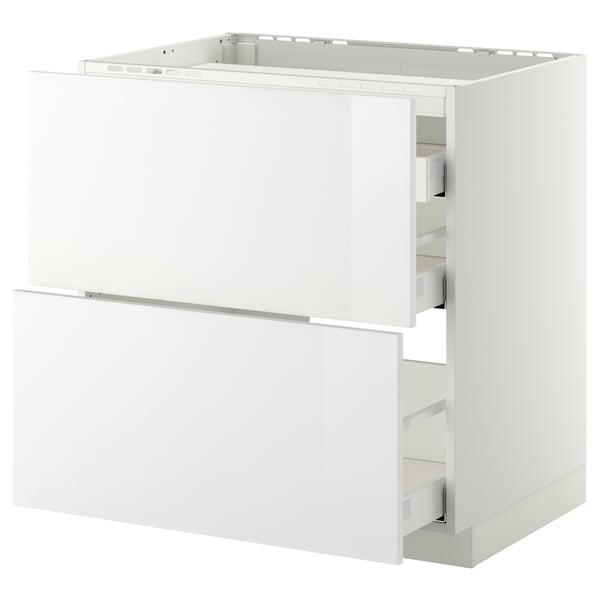 METOD / MAXIMERA Base cab f hob/2 fronts/3 drawers, white/Ringhult white, 80x60 cm