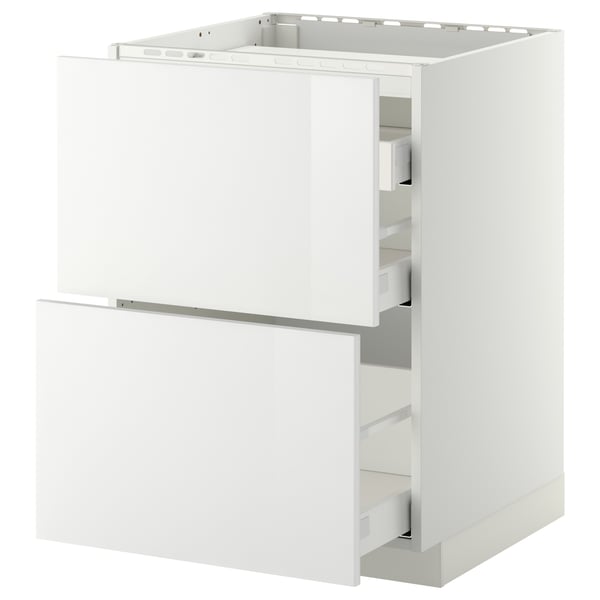 METOD / MAXIMERA Base cab f hob/2 fronts/3 drawers, white/Ringhult white, 60x60 cm