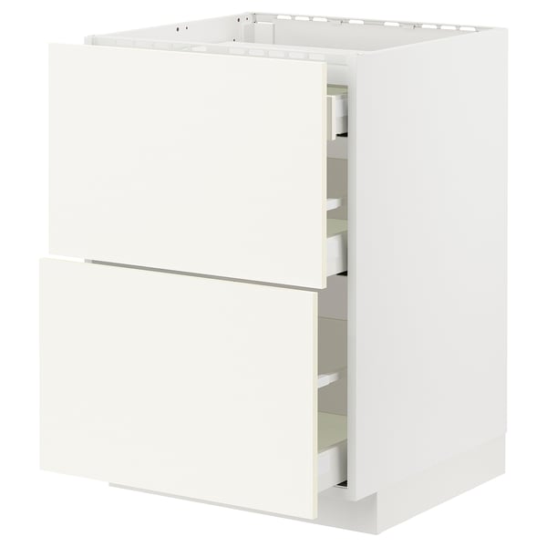 METOD / MAXIMERA Base cab f hob/2 fronts/3 drawers, white/Vallstena white, 60x60 cm