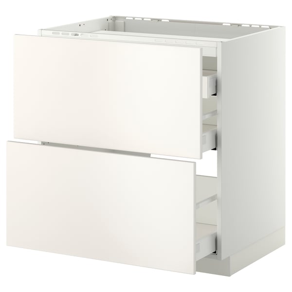 METOD / MAXIMERA Base cab f hob/2 fronts/3 drawers, white/Veddinge white, 80x60 cm